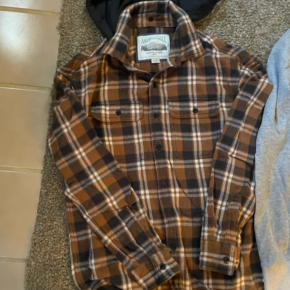 American Eagle Outfitters Brown and White Plaid Shirt